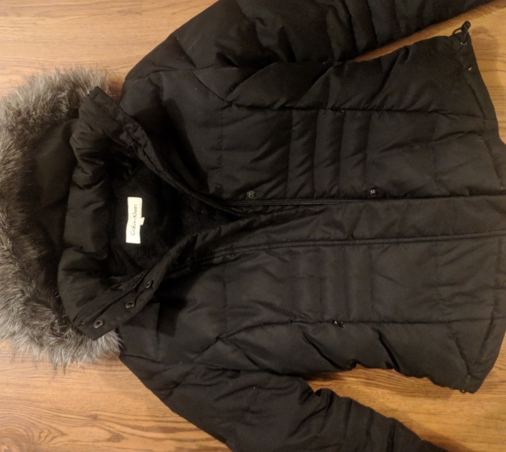 Calvin Klein puffer jacket with removable fur hood